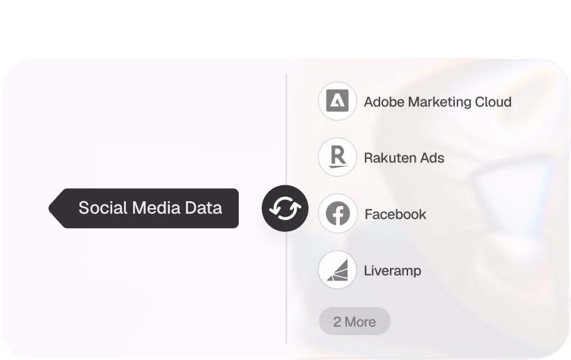 Ketch card: social media data flowing to Adobe Marketing Cloud, Rakuten Ads, Facebook and LiveRamp, plus two more destinations.