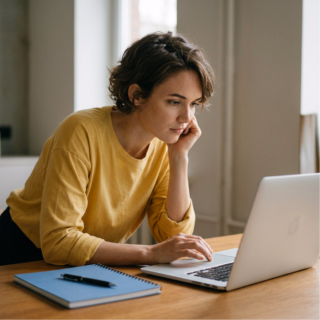 A person working at a laptop.